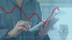 Animation of financial data processing with red line over caucasian businessman using tablet. Global business, finances, computing and data processing concept digitally generated video. - Powered by Shutterstock - Get 15% off with code: PIKWIZARD15