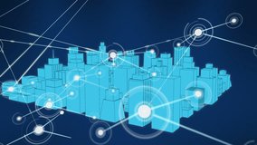 Animation of network of connections over metaverse cityscape on dark blue background. Network, connections and technology concept digitally generated video. - Powered by Shutterstock - Get 15% off with code: PIKWIZARD15