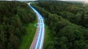 Concept of smart road of the future. Driverless car scans the road, moves without a driver. Autonomous smart transport on highway. Intelligent auto. Ai technology. Autopilot vehicle. Self-driving. 4k - Powered by Shutterstock - Get 15% off with code: PIKWIZARD15
