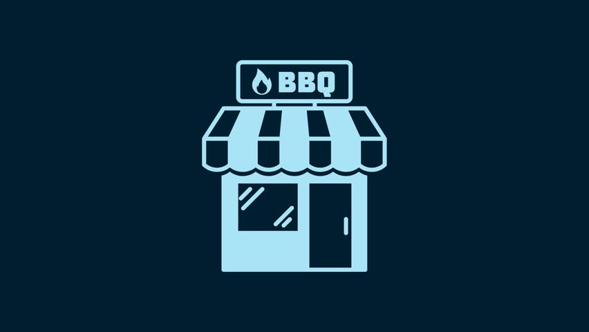White Barbecue shopping building or market store icon isolated on blue background. BBQ grill party. Shop construction. 4K Video motion graphic animation. | Shutterstock HD Video #1099826063