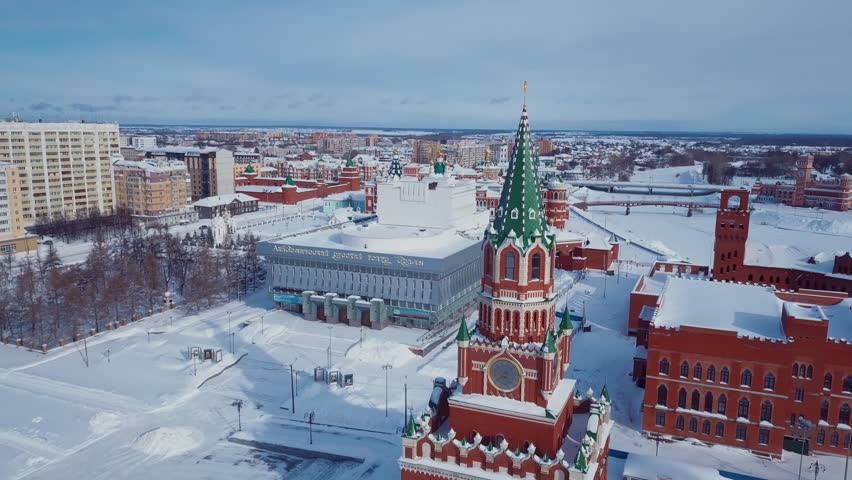 Aerial view of the sights of Yoshkar Ola, Winter Russia | Shutterstock HD Video #1099828153
