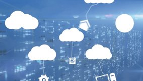 Animation of digital clouds with electronic devices over data processing on computer servers. Global cloud computing and data processing concept digitally generated video. - Powered by Shutterstock - Get 15% off with code: PIKWIZARD15