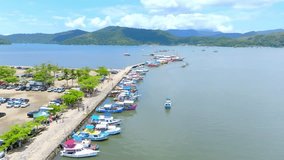 Paraty, rio de janeiro RJ, Brazil, travel in, drone footage, artisanal boat port, caisao. beach and Mountain Brazilian culture