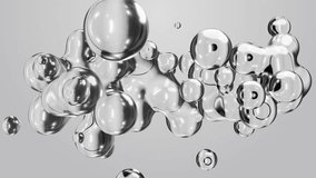 3d video render modern motion design wallpaper with gray monochrome abstract art glass grey silver transparent liquid aqua meta ball metal water substance deformation metaball transformation process