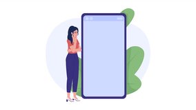 Animated making investing list. Investor with app on mobile phone. 4K video footage. Concept animation. Looped 2D cartoon flat character on white with alpha channel transparency for web design