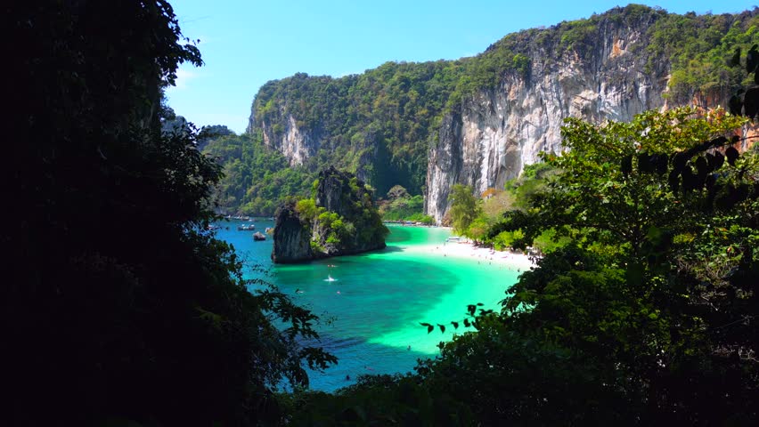 Hong Island, also known as Koh Hong, is located in the province Krabi, in the South of Thailand. The island is known for its impressive limestone formations. | Shutterstock HD Video #1099857771