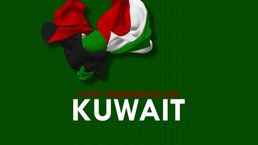 Kuwait Flag Flying in Wind, Happy Independence Day, Floating Cloth 3D Rendering, Luma Matte Selection of Flag  Royalty-Free Stock Footage #1099858517