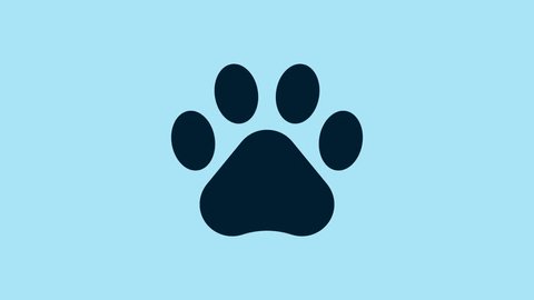 Blue Paw print icon isolated on blue background. Dog or cat paw print. Animal track. 4K Video motion graphic animation. : vidéo de stock