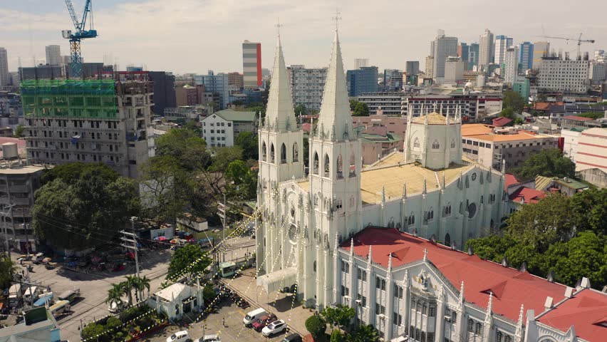 Aerial view of Minor Basilica of San Sebastian in Manila