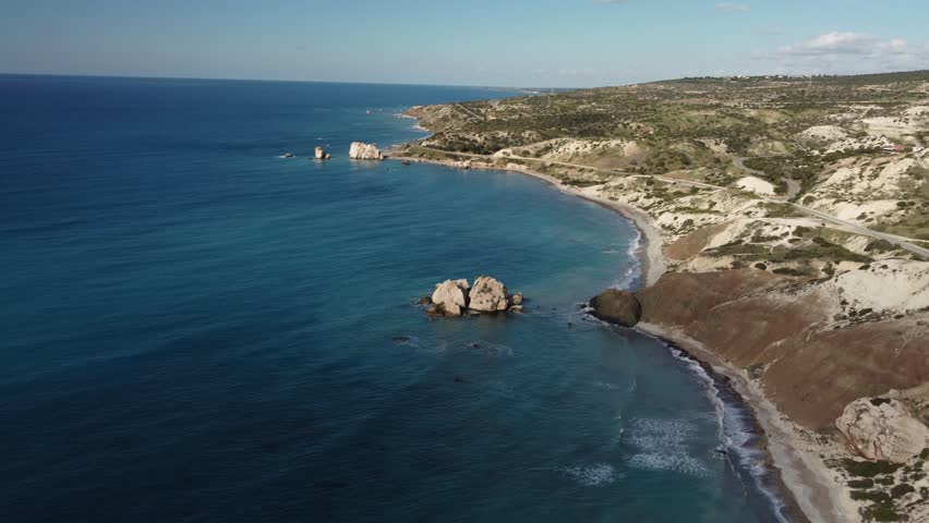 A high Aerial view over the Southwest coast of Cyprus, with Aphrodite