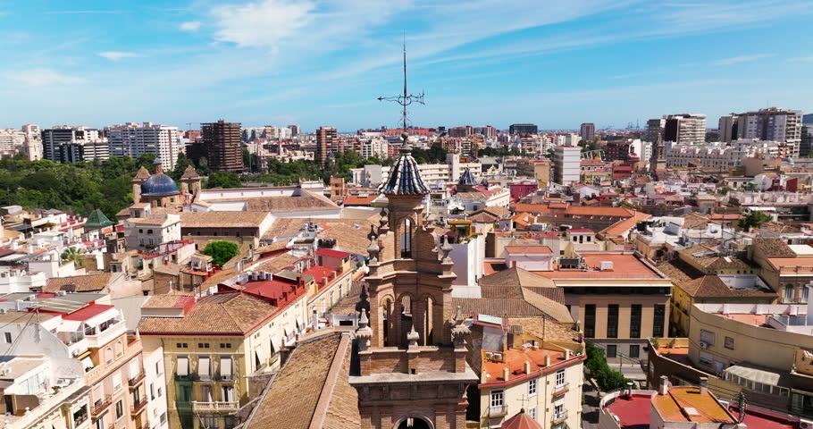 Famous City Center Of Valencia In Spain - aerial drone shot Royalty-Free Stock Footage #1099884357
