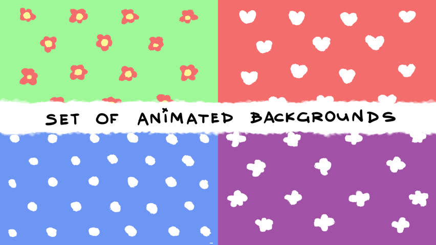 Multicolored set of spring animated backgrounds. Pink flower, yellow star, heart, dot. 4K animated horizontal loop video with alpha channel. handdrawn illustration. Valentine's day. Love. Holiday. Art | Shutterstock HD Video #1099885351