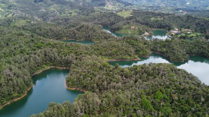 View of the forest landscape from the drone, Guatape, Colombia	