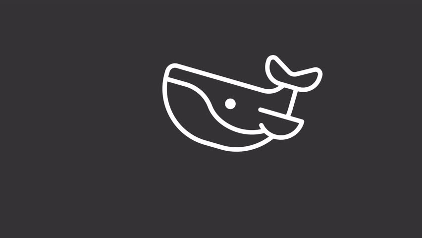 Animated dead whale white line icon. Ocean wildlife. Environmental crisis. Dying animals. Seamless loop HD video with alpha channel on transparent background. Motion graphic design for night mode