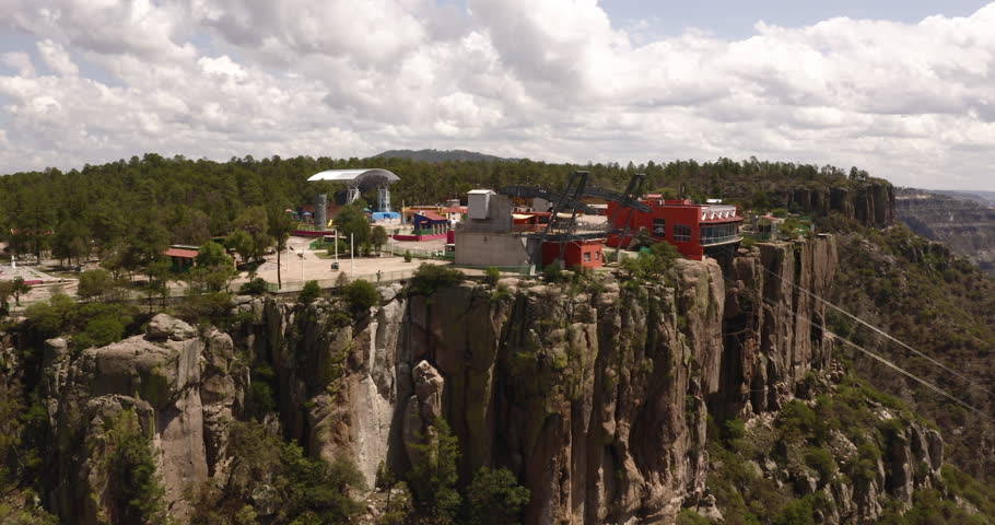 Aerial view of a zip line in the top of Copper Canyon, Chihuahua.