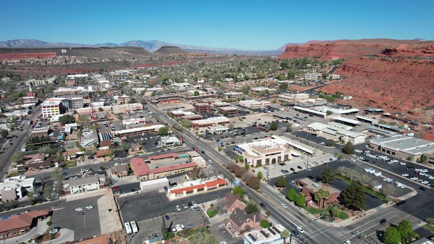 St. George Utah USA. Aerial View of Cityscape, Buildings, Streets and Traffic, Drone Shot Royalty-Free Stock Footage #1099893269