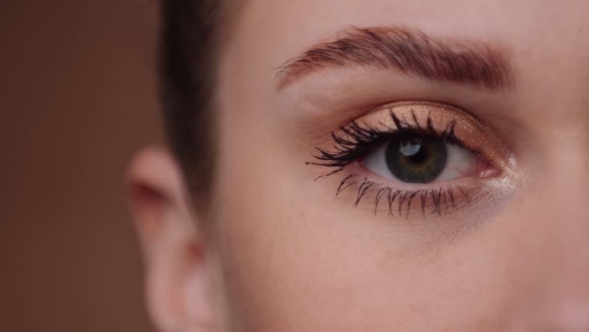 Zoom in on the human eye to animate the receptors and analyzers of the eye, the network of neural cells, artificial intelligence, and color pulses. Beautiful female eye and nerve cell animation. Royalty-Free Stock Footage #1099905803