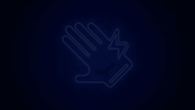 Glowing neon line Electric glove icon isolated on black background. Safety gloves, hand protection. 4K Video motion graphic animation.