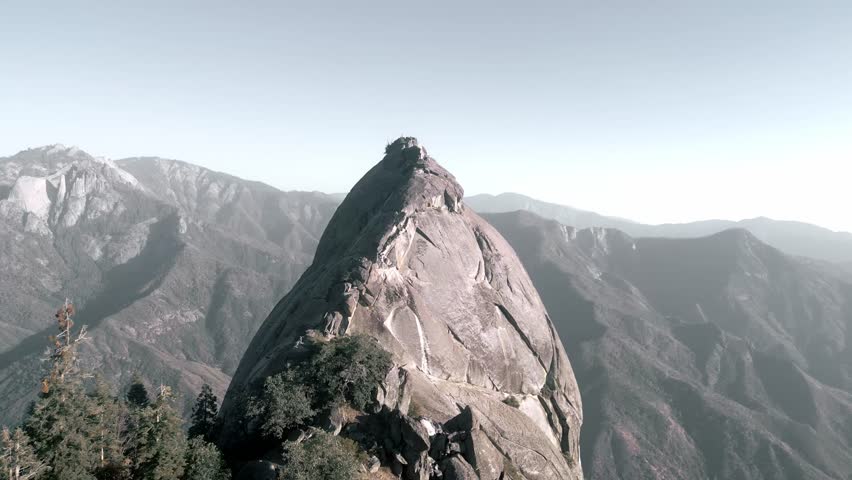 Aerial drone view of Moro Rock in the giant forest of Sequoia National Park, California