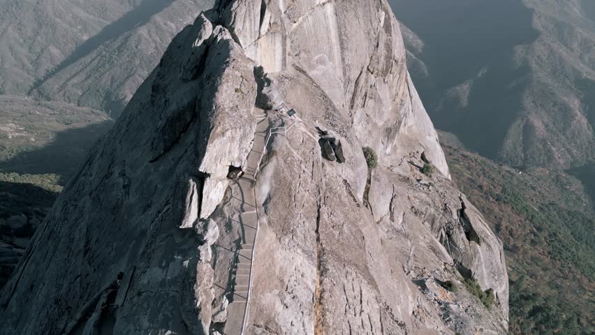 Birds eye view of Moro Rock and staircase in the giant forest of Sequoia National Park, California