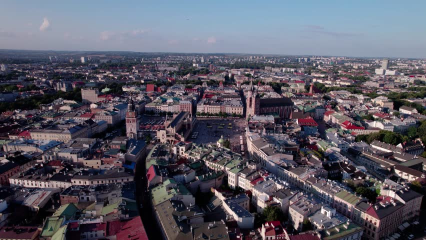 Krakow, Cracow, Lesser Poland Voivodeship. Krakus Mound, Market Square in Krakow, Wawel Castle and other popular buildings and architecture in Krakow.