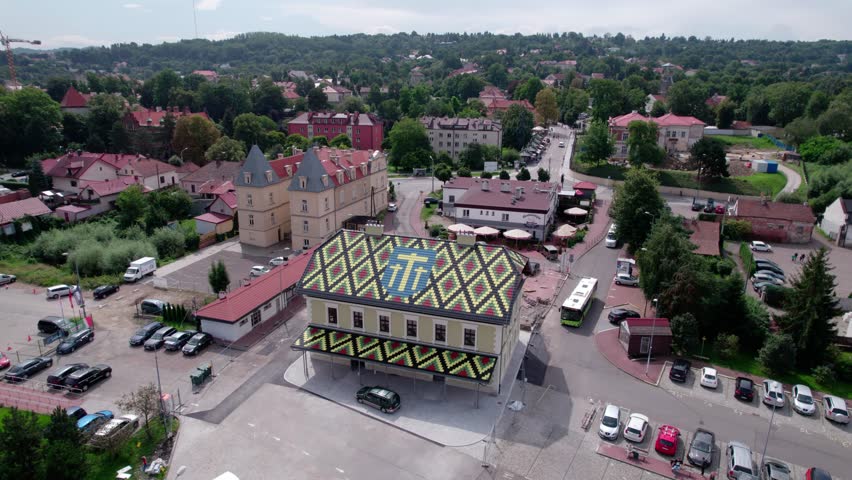 Wieliczka, Lesser Poland. Salt mine, graduation tower, railway station and other popular buildings and architecture on a sunny day in Wieliczka.