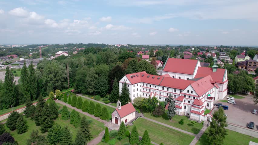 Wieliczka, Lesser Poland. Salt mine, graduation tower, railway station and other popular buildings and architecture on a sunny day in Wieliczka.