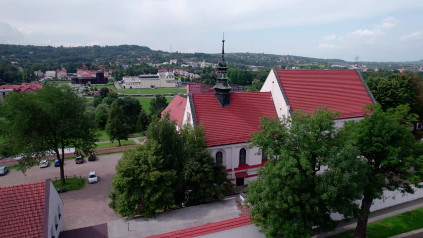 Wieliczka, Lesser Poland. Salt mine, graduation tower, railway station and other popular buildings and architecture on a sunny day in Wieliczka.