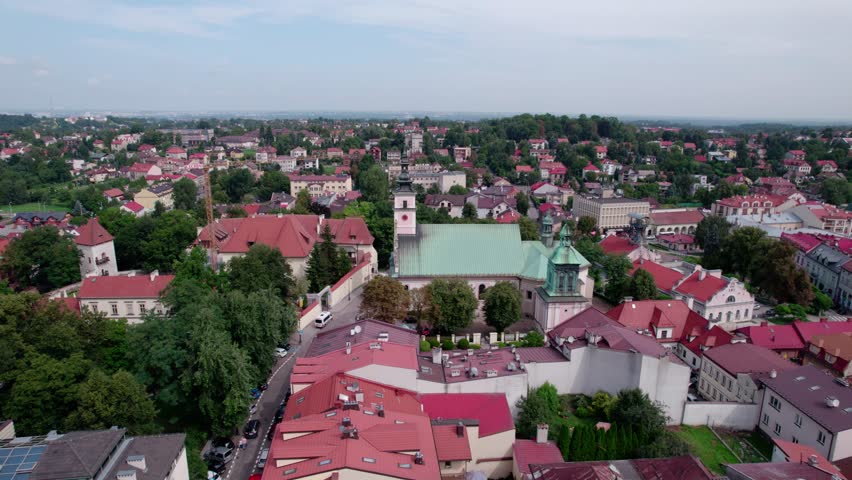 Wieliczka, Lesser Poland. Salt mine, graduation tower, railway station and other popular buildings and architecture on a sunny day in Wieliczka.