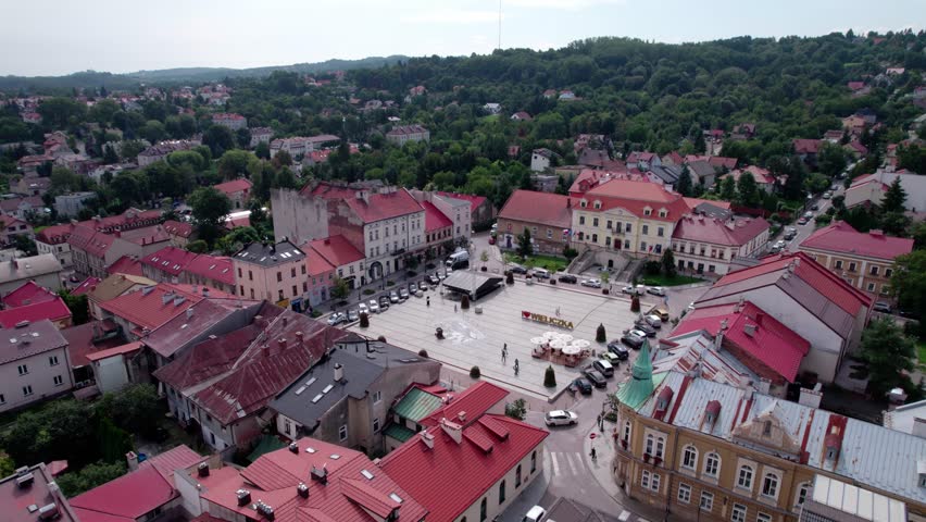 Wieliczka, Lesser Poland. Salt mine, graduation tower, railway station and other popular buildings and architecture on a sunny day in Wieliczka.