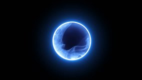 Neon blue color geometric circle on a dark background. Round mystical portal. Mockup for your logo. Futuristic smoke.  - Powered by Shutterstock - Get 15% off with code: PIKWIZARD15