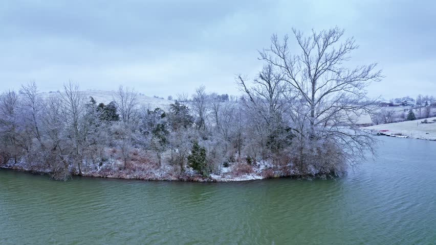 Shores of small lake in Central Kentucky after ice storm