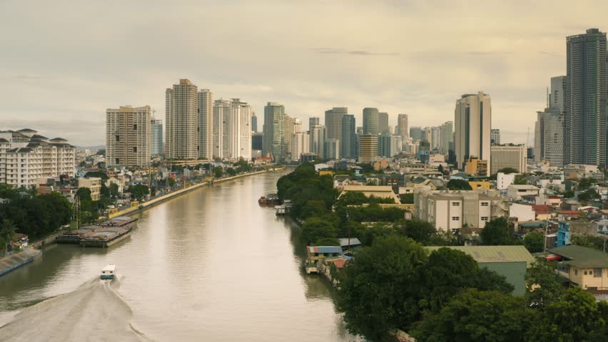 Residential district of Makati near the Pasig River. Aerial view