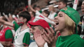 Crazy football fans. Baseball game arena. Volleyball happy team. Soccer goal stadium. Crowd watch basketball cup. Couple date tennis stands. Rugby goal. Man win cricket score. Guy fan joy hockey sport - Powered by Shutterstock - Get 15% off with code: PIKWIZARD15