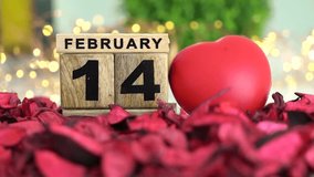 valentines day concept video clip, 14th February  happy valentines day, red rose petals with calendar date