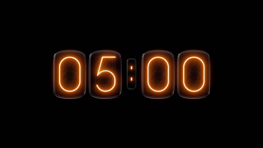 Countdown. Countdown 5 minutes. Nixie tube indicator countdown. Gas discharge indicators and lamps. 3D. 3D Rendering Royalty-Free Stock Footage #1099933857