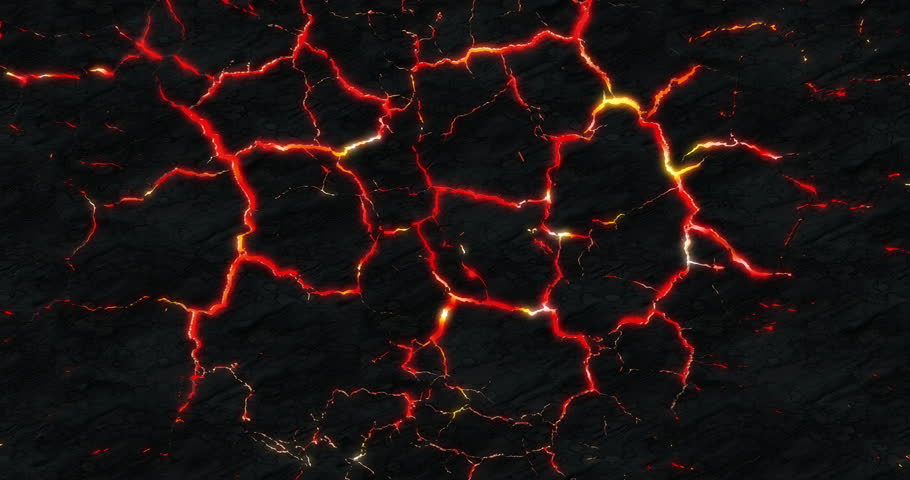 Lava under parched ground surface with flying glowing particles. Seamless loop, view from above Royalty-Free Stock Footage #1099938603