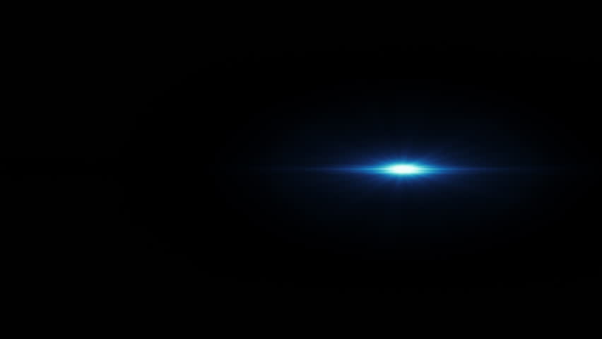 Abstract blue optical lens flares light streaks shine ray moving from left to right side animation on black background. 4K seamless dynamic kinetic bright star illustration flash light rays effect