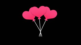 Bunch of floating pink heart shape balloon animation, alpha channel included.