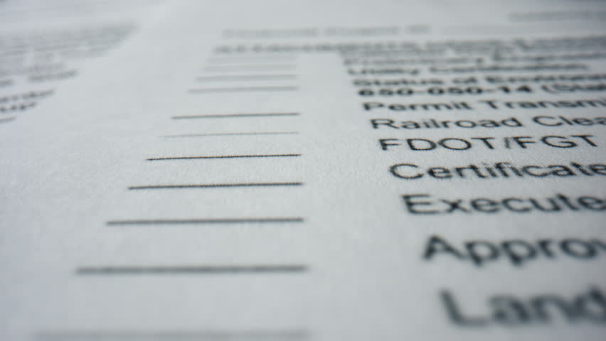 Empty paper questionnaire close up. Official document with printed text information questions. Unfilled checklist with places for checkmarks. Education test employee interview contract insurance blank