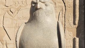 Pan 4K video of a statue of Horus in Egypt