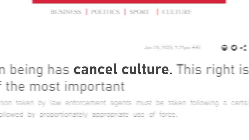 Cancel Culture in the news titles across international media. Headline news across international media. Abstract concept of internet news titles on screens loop.  Looped animation. Royalty-Free Stock Footage #1099945529