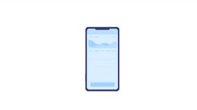 Animated stock tracking app on phone. Investor online account. Flat cartoon style element 4K video footage. Color illustration on white background with alpha channel transparency for animation