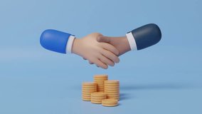 Business handshake done deal and coins dollars successful or agree on cooperation. business marketing and partnership deals. banking icon animation,loan debt,economy and finance concept. 3d animation - Powered by Shutterstock - Get 15% off with code: PIKWIZARD15