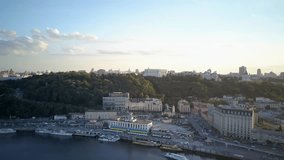 Aerial view beautiful Kyiv river station. Ukraine