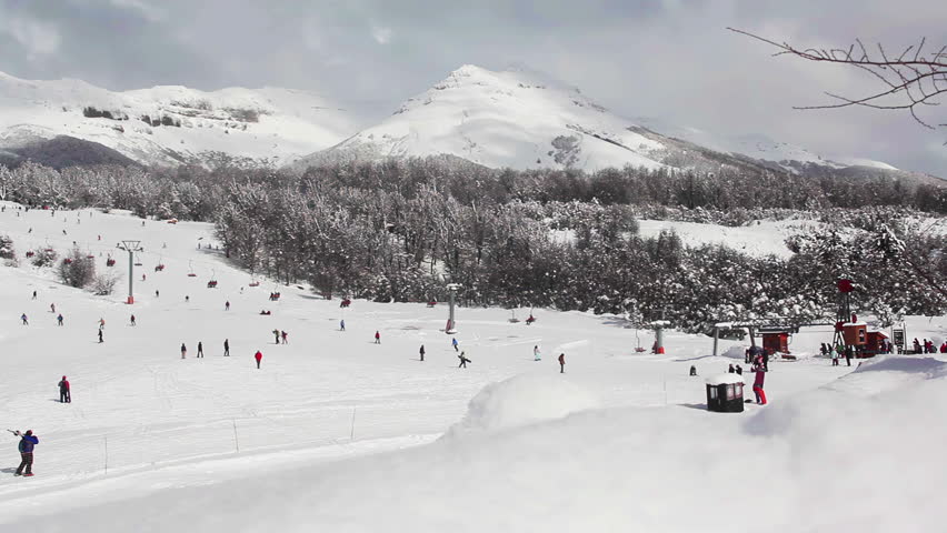People at the Ski Station of Cerro Chapelco, San Martin de los Andes, Patagonia, Neuquen Province, Argentina. 