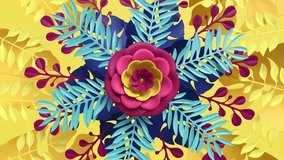 3d animation, abstract floral kaleidoscope appears on yellow background, colorful paper flowers opening, botanical ornament. Modern wallpaper - Powered by Shutterstock - Get 15% off with code: PIKWIZARD15