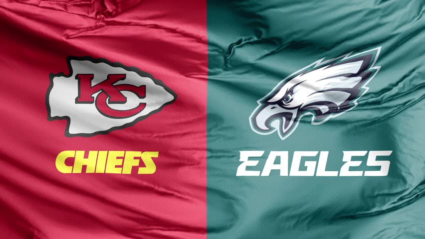 Glendale, Arizona, United States. Jan 25, 2023. A waving flag of Kansas City Chiefs vs Philadelphia Eagles. Concept: Super Bowl game.