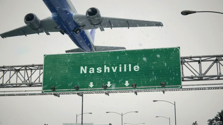 Airplane Take off Nashville in Christmas. 3D Illustration