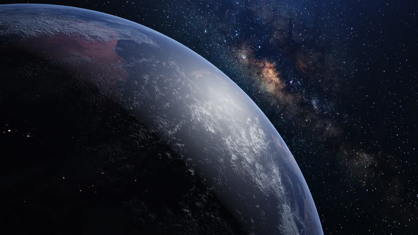 Space view 3D Earth Milky Way star background. High quality video ProRes 422HQ. Image finished by nasa.